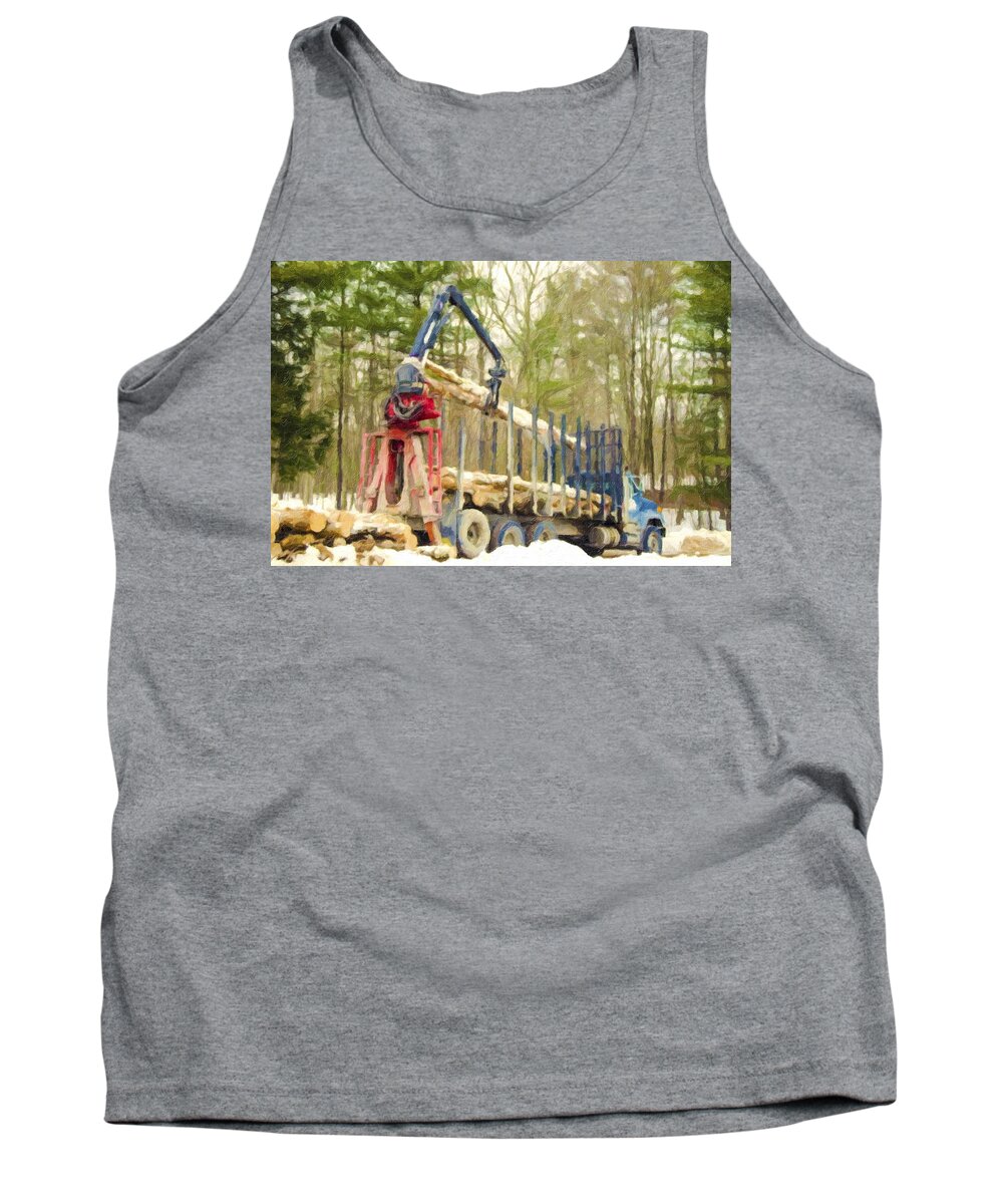 Autumn Tank Top featuring the painting Unloading firewood 9 by Jeelan Clark