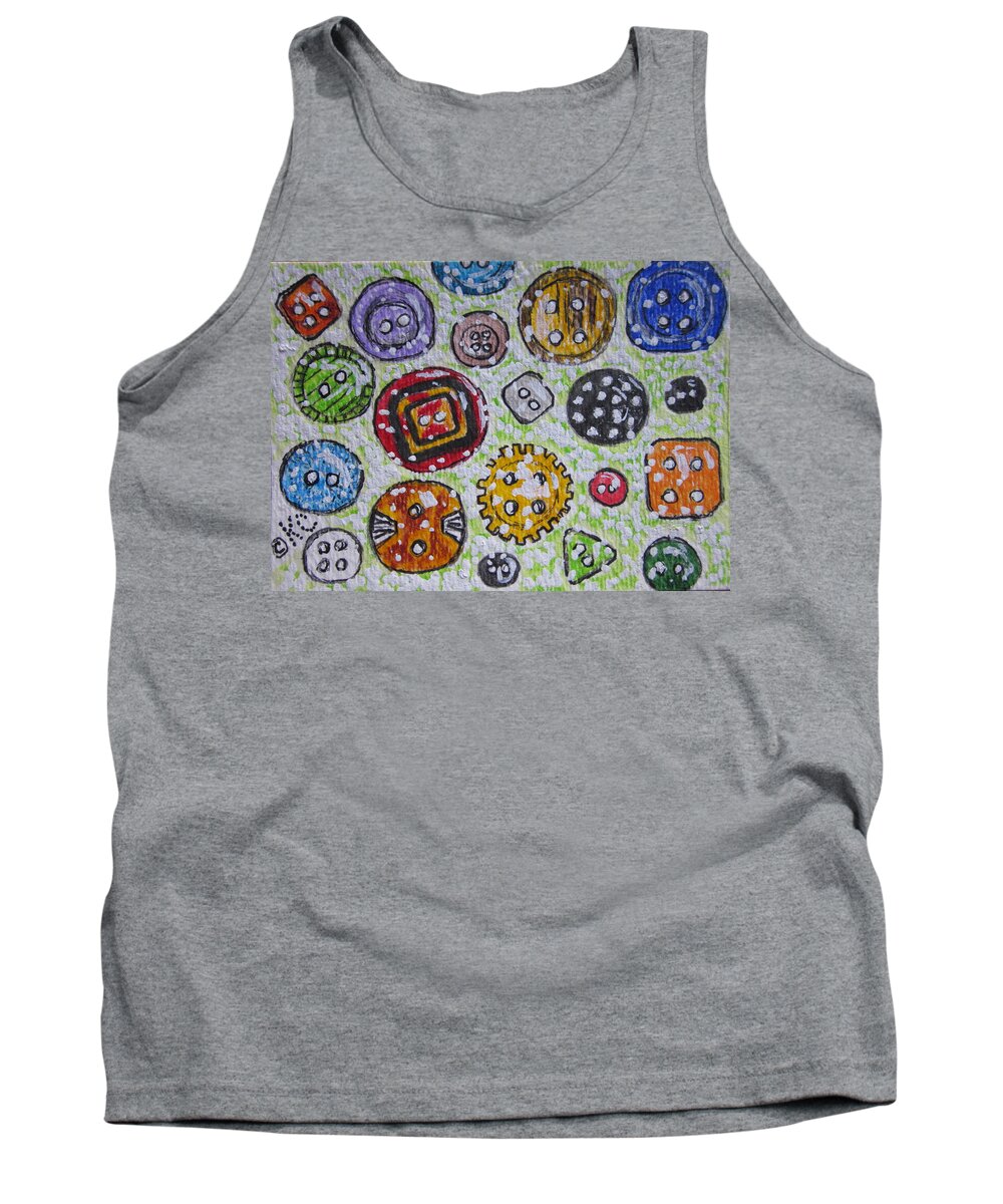 Vintage Tank Top featuring the painting Vintage Antique Buttons by Kathy Marrs Chandler