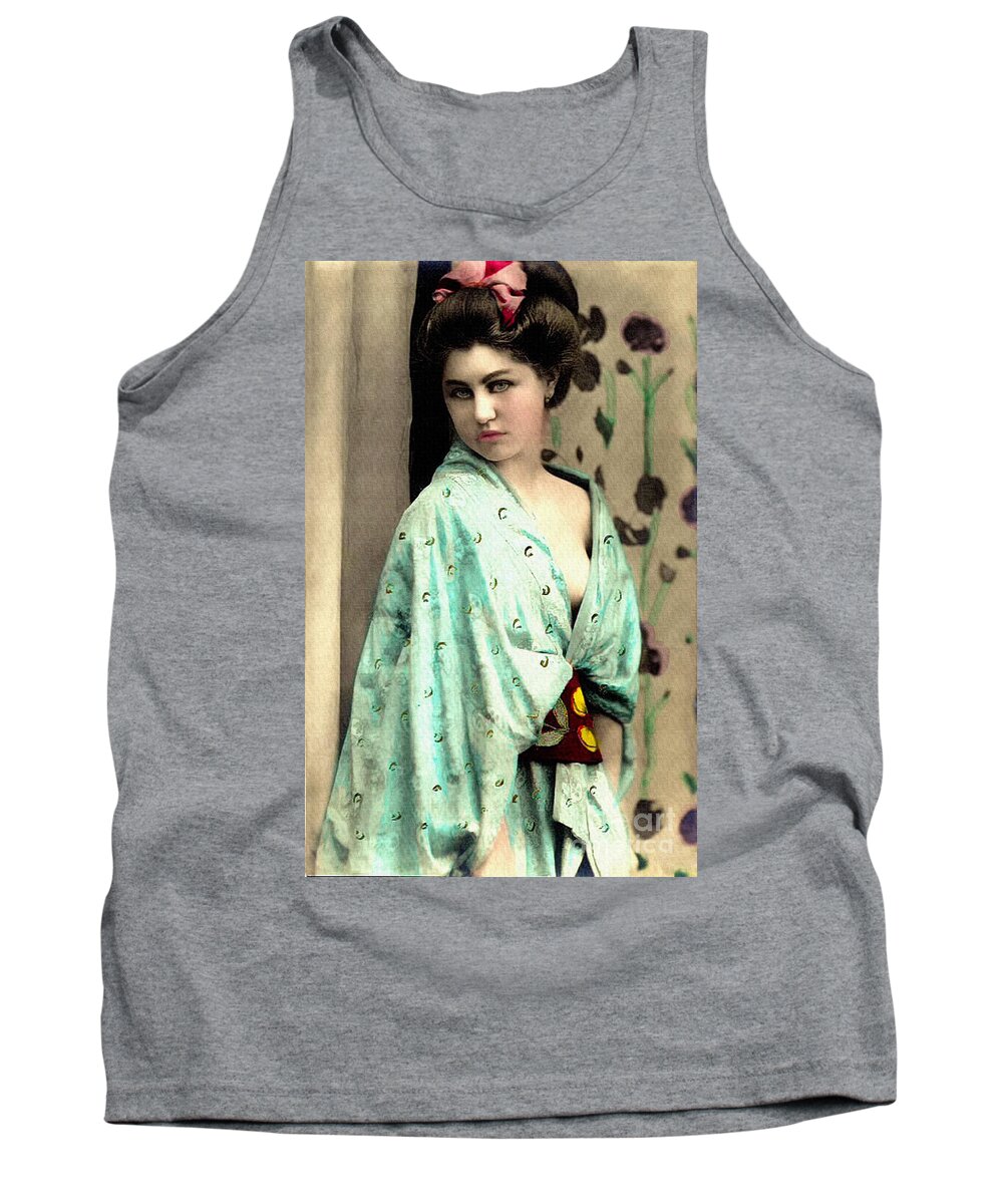 Vintage Tank Top featuring the photograph Vintage Lady In Kimono 7x11 by Lesa Fine