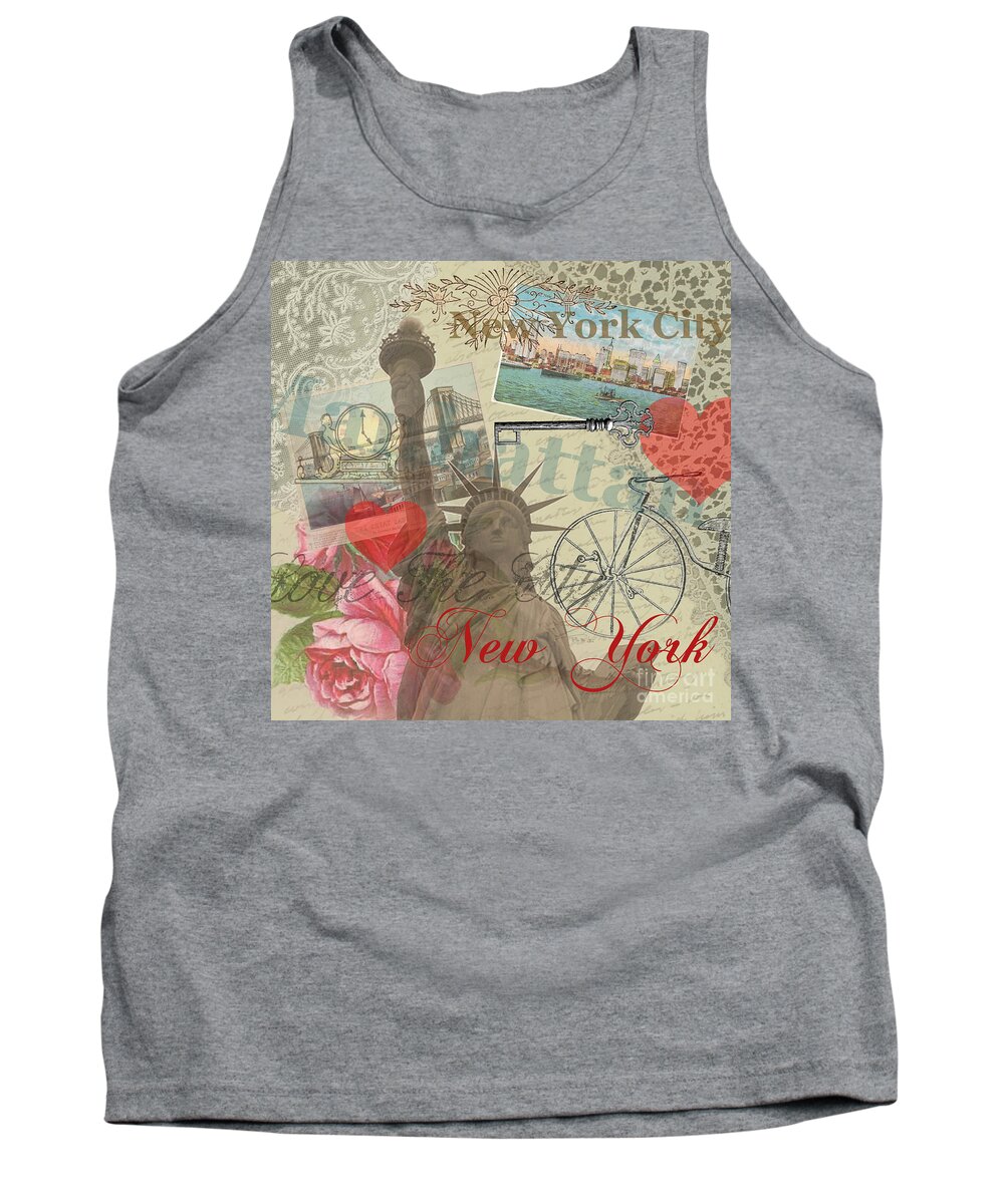 New York Tank Top featuring the digital art Vintage New York City Collage by Mary Hubley