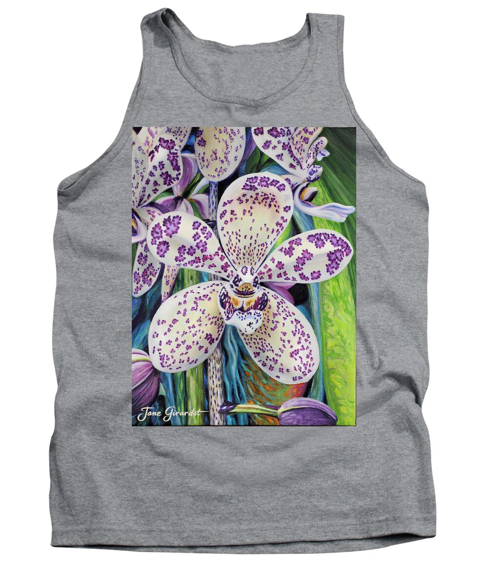 Flower Tank Top featuring the painting Violet Dotted Orchid by Jane Girardot