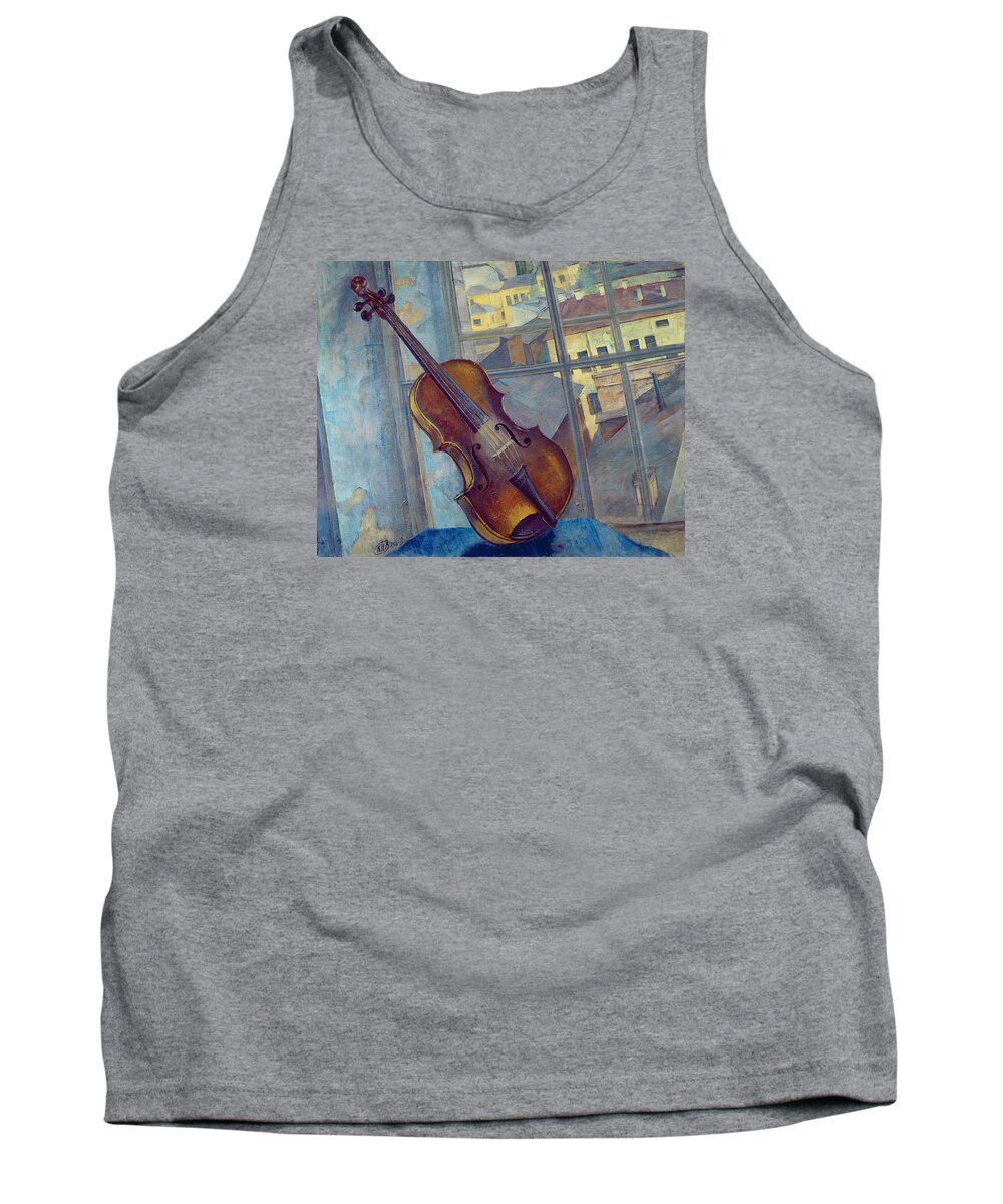 Still Life Tank Top featuring the painting Violin by Kuzma Sergeevich Petrov-Vodkin