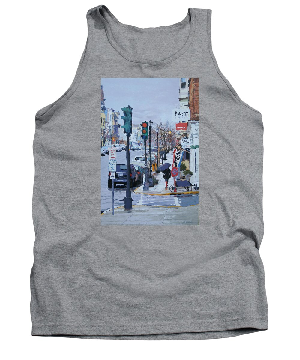 Hudson Tank Top featuring the painting Warren and Fourth by Kenneth Young