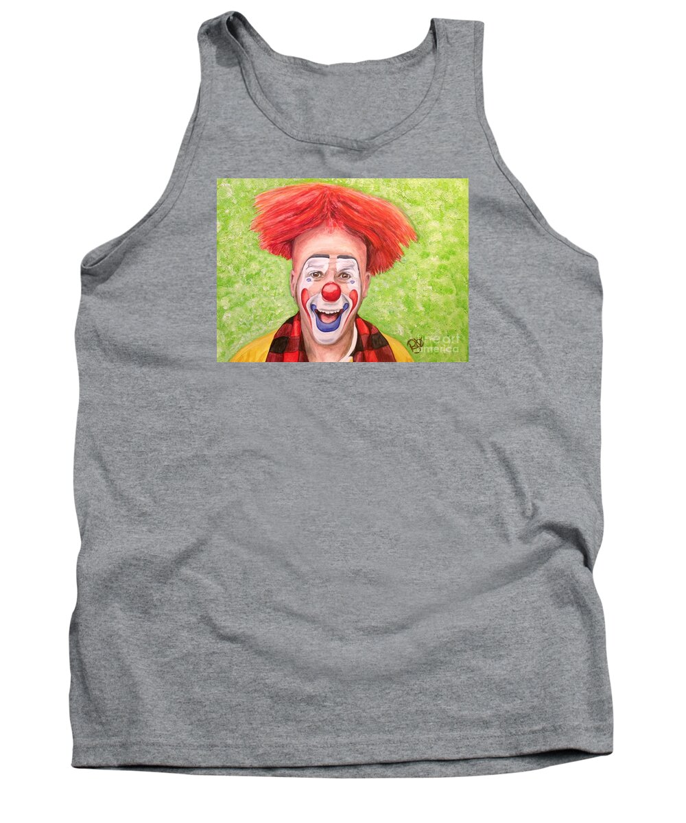 Steve Copeland Tank Top featuring the painting Watercolor Clown #8 Steve Copeland by Patty Vicknair