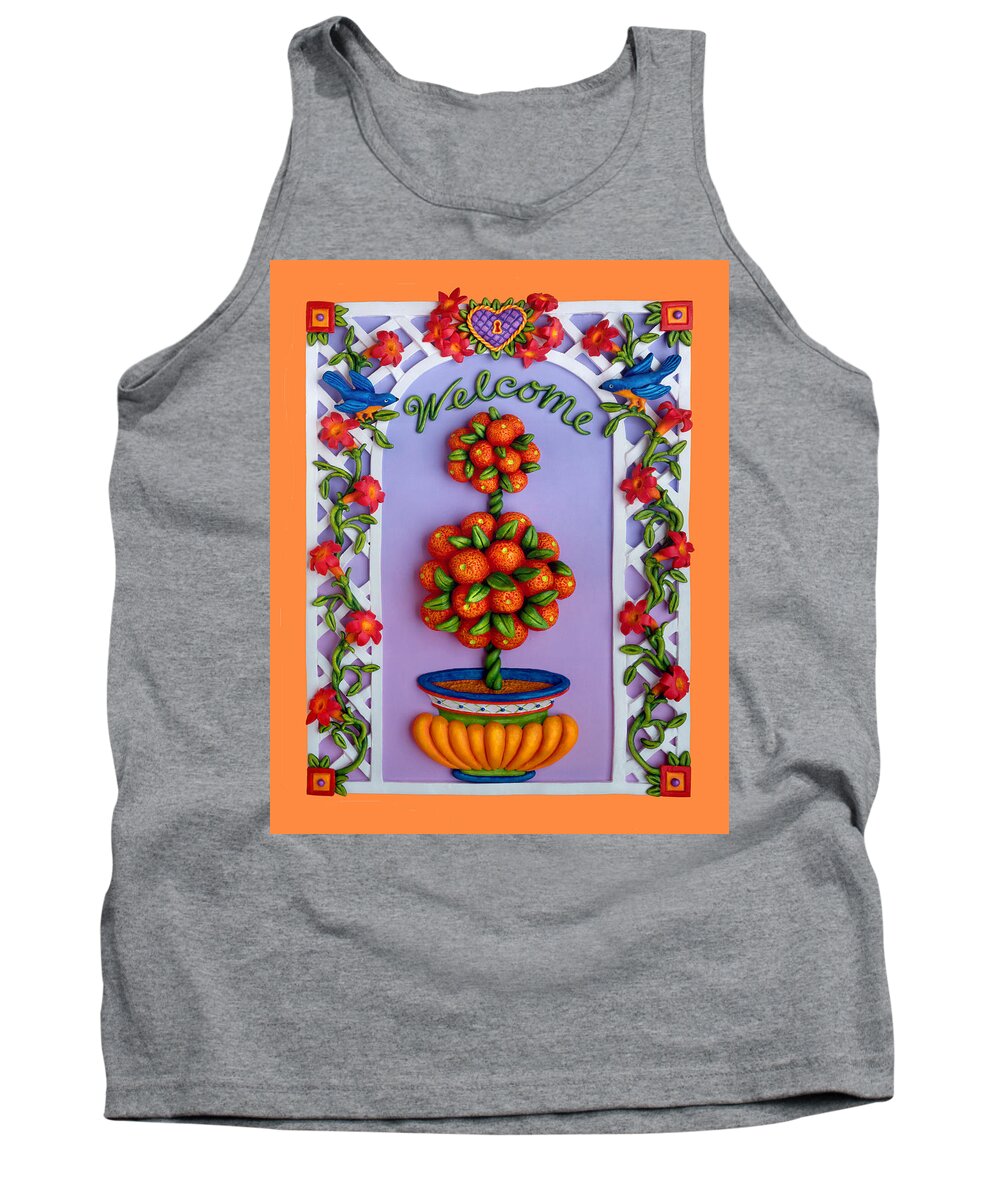 Garden Scene Tank Top featuring the mixed media Welcome by Amy Vangsgard