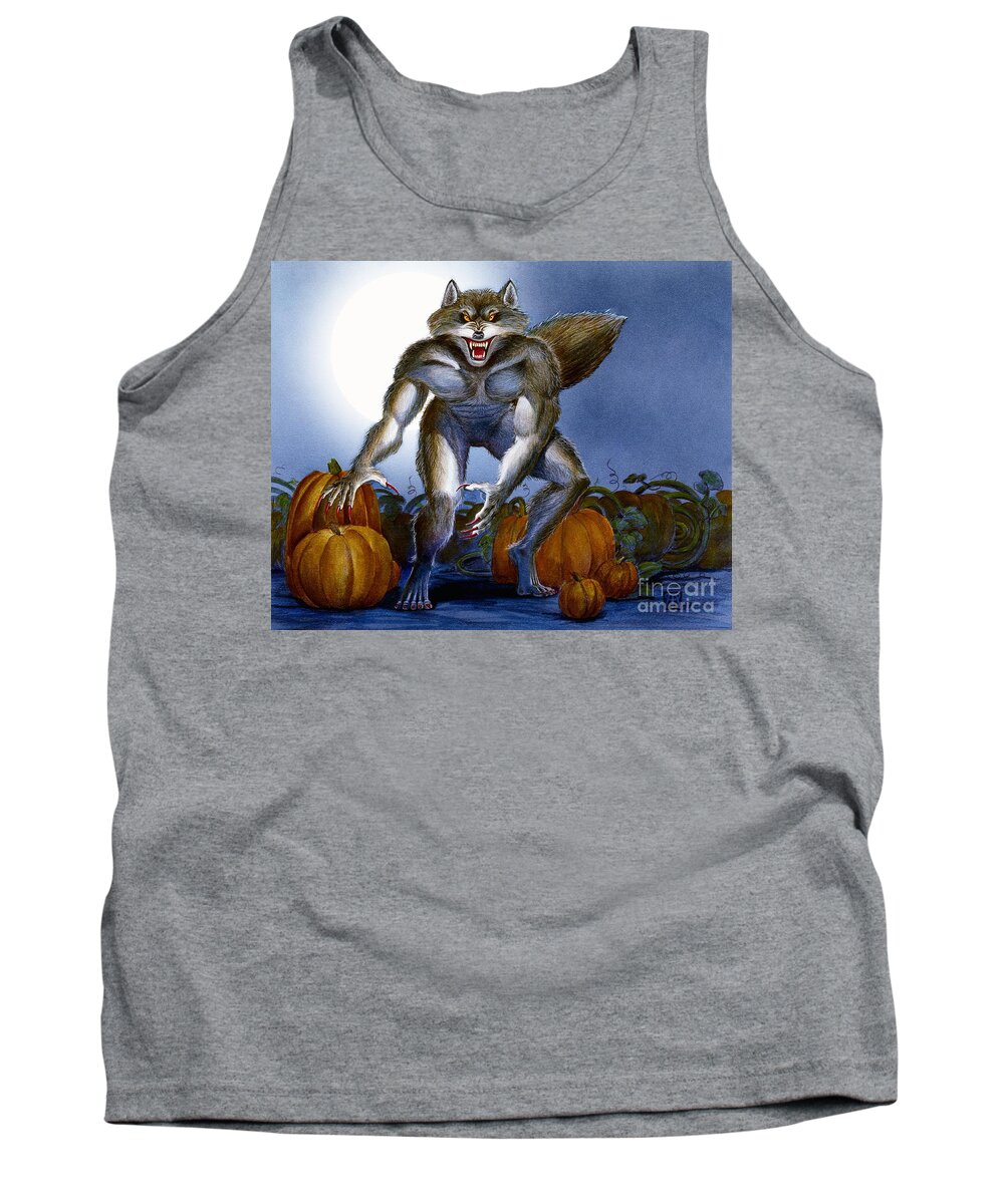 Werewolf Tank Top featuring the painting Werewolf with Pumpkins by Melissa A Benson