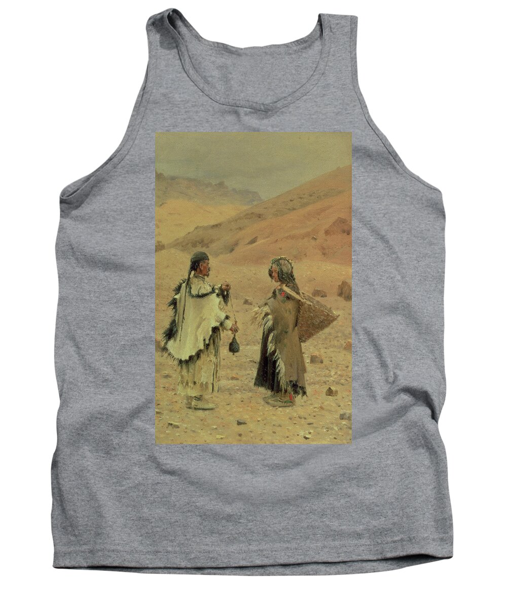 Tibetan Tank Top featuring the photograph West Tibetans, 1875 Oil On Canvas by Piotr Petrovitch Weretshchagin