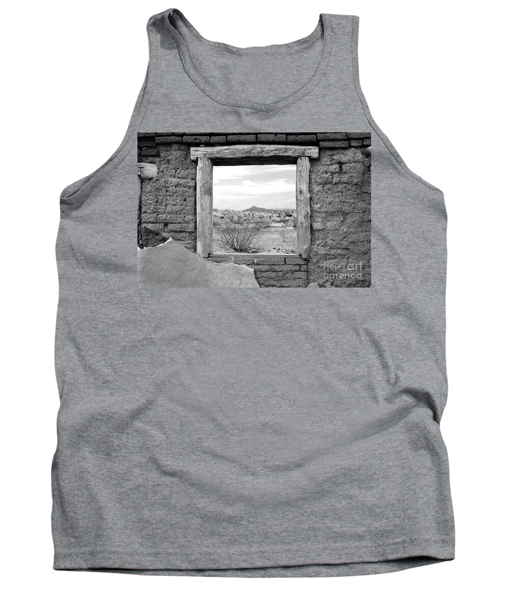 Travelpixpro Big Bend Tank Top featuring the photograph Window onto Big Bend Desert Southwest Black and White by Shawn O'Brien