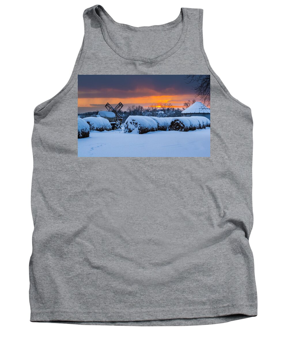 Snow Tank Top featuring the photograph Winter Sunset on the Farm by Holden The Moment