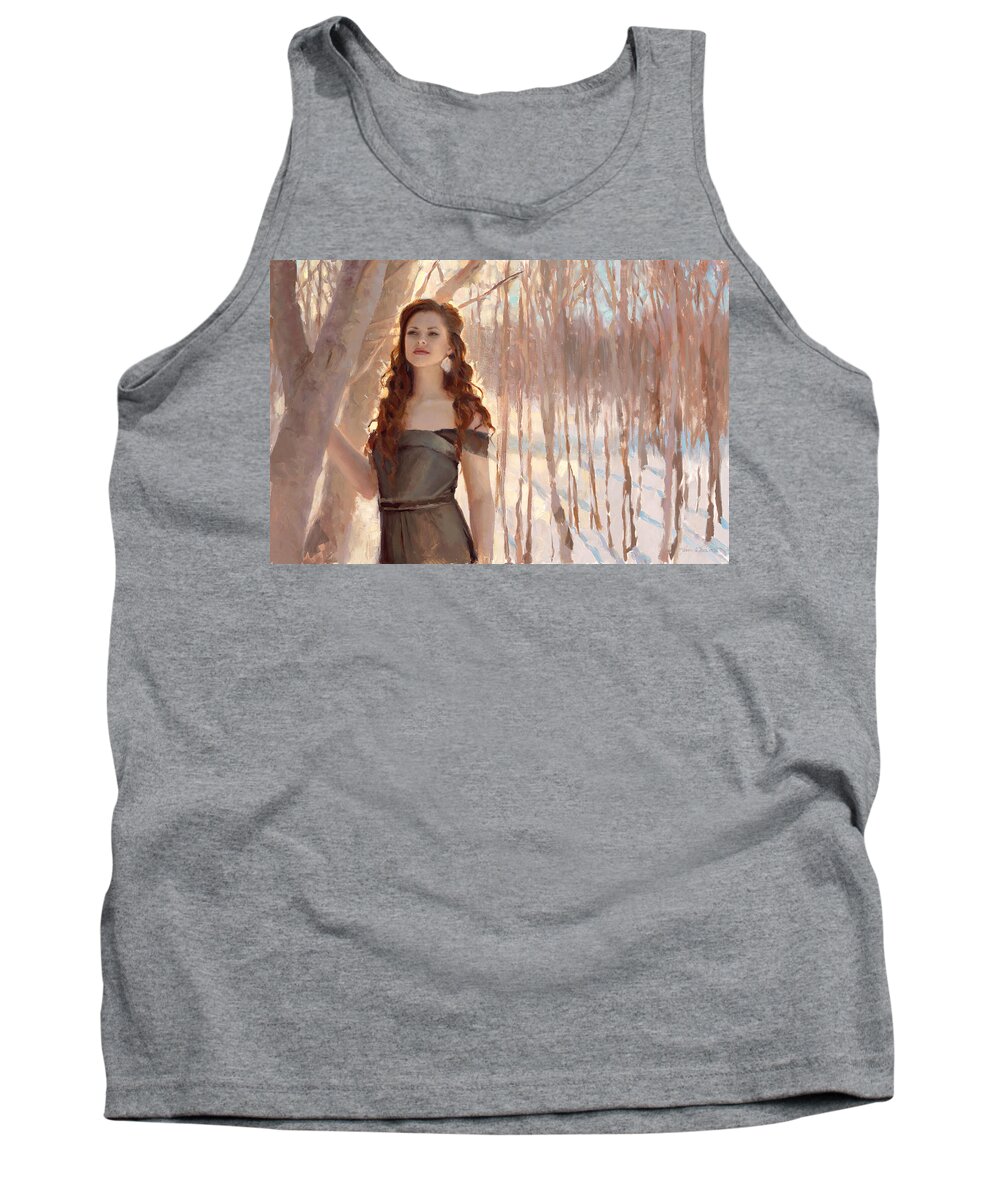 Karen Whitworth Tank Top featuring the painting Winter Warmth - Figure In The Landscape by K Whitworth