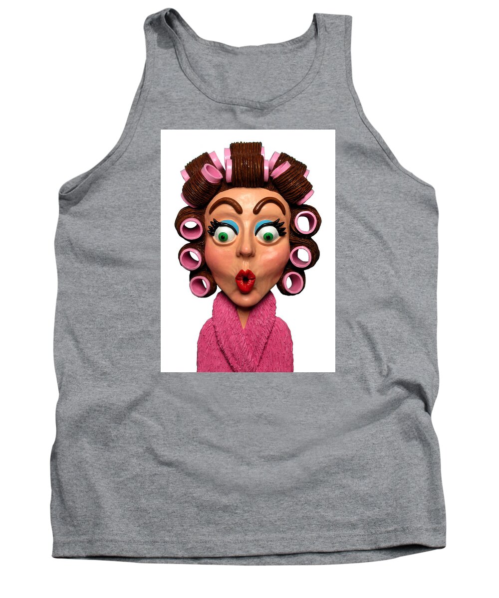 Woman Wearing Curlers Tank Top featuring the painting Woman Wearing Curlers by Amy Vangsgard