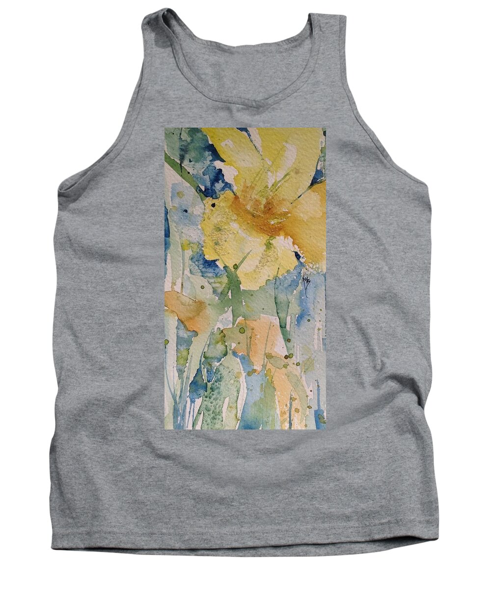 Yellow Tank Top featuring the painting Yellow Flower Study by Robin Miller-Bookhout
