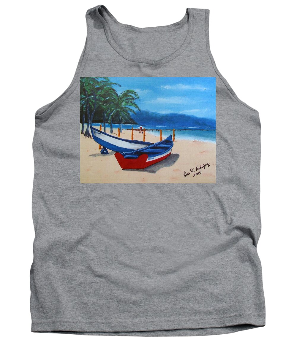 Yolas Tank Top featuring the painting Yolas At Crashboat Beach by Luis F Rodriguez