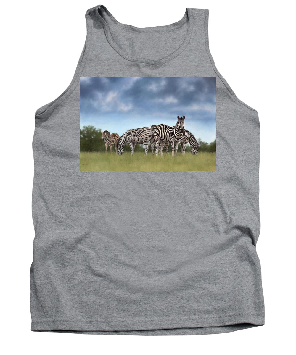 Zebras Tank Top featuring the painting Zebras Painting #1 by Rachel Stribbling