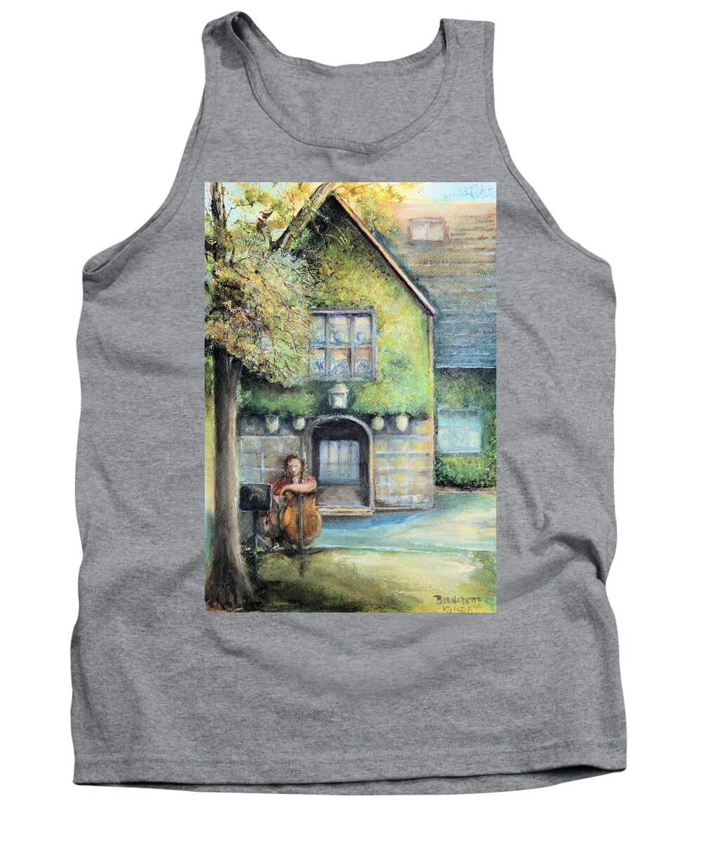 Bass Fiddler Historic Home Tank Top featuring the painting Bass Fiddle at Ford Gala I by Bernadette Krupa