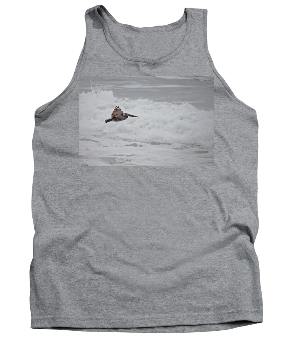 Pelican Tank Top featuring the photograph flying Pelican #2 by Ralf Kaiser