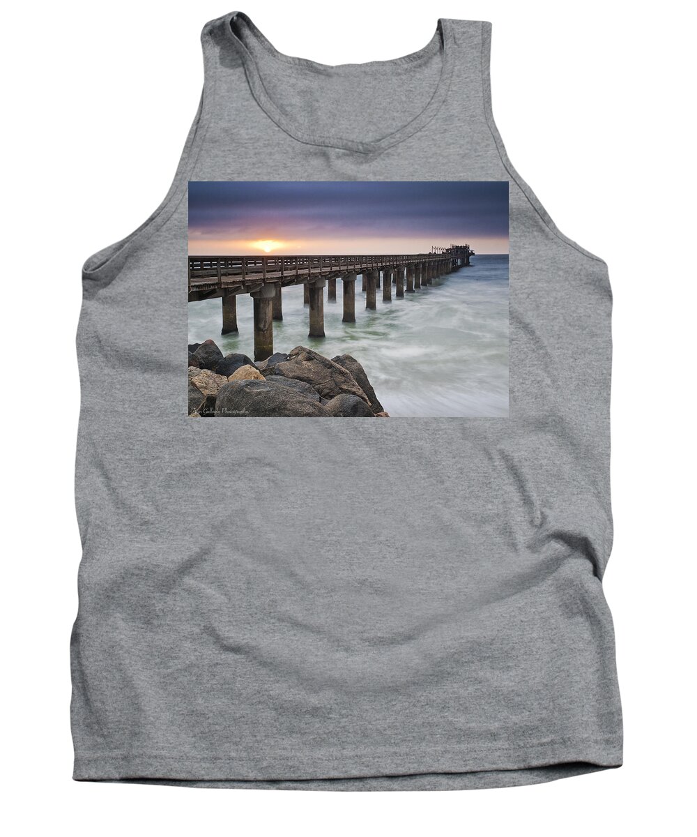 Swakopmund Tank Top featuring the photograph Pier at Sunset #1 by Fran Gallogly