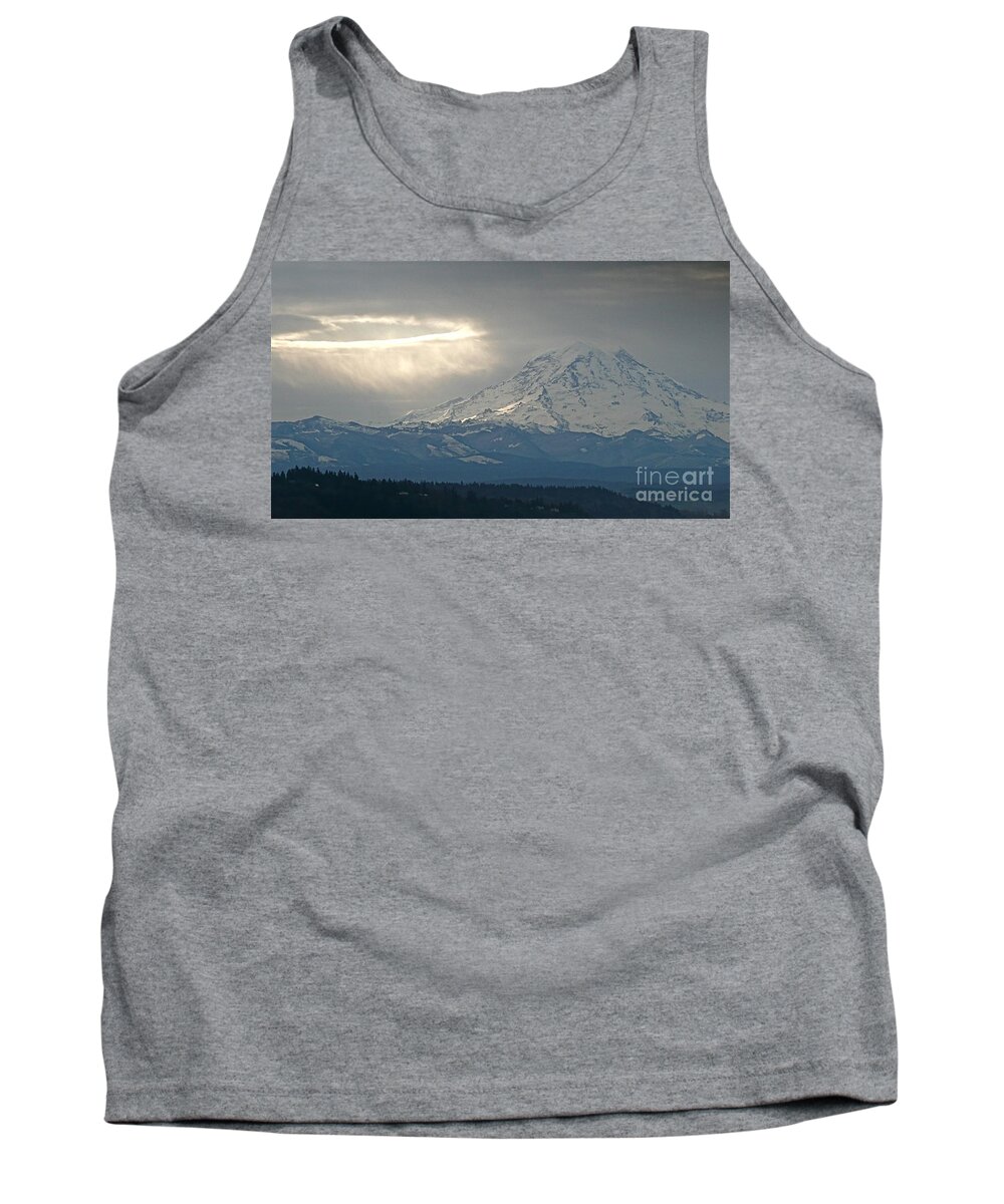 Photography Tank Top featuring the photograph A Ring of Bright Light Beside Mount Rainier by Sean Griffin