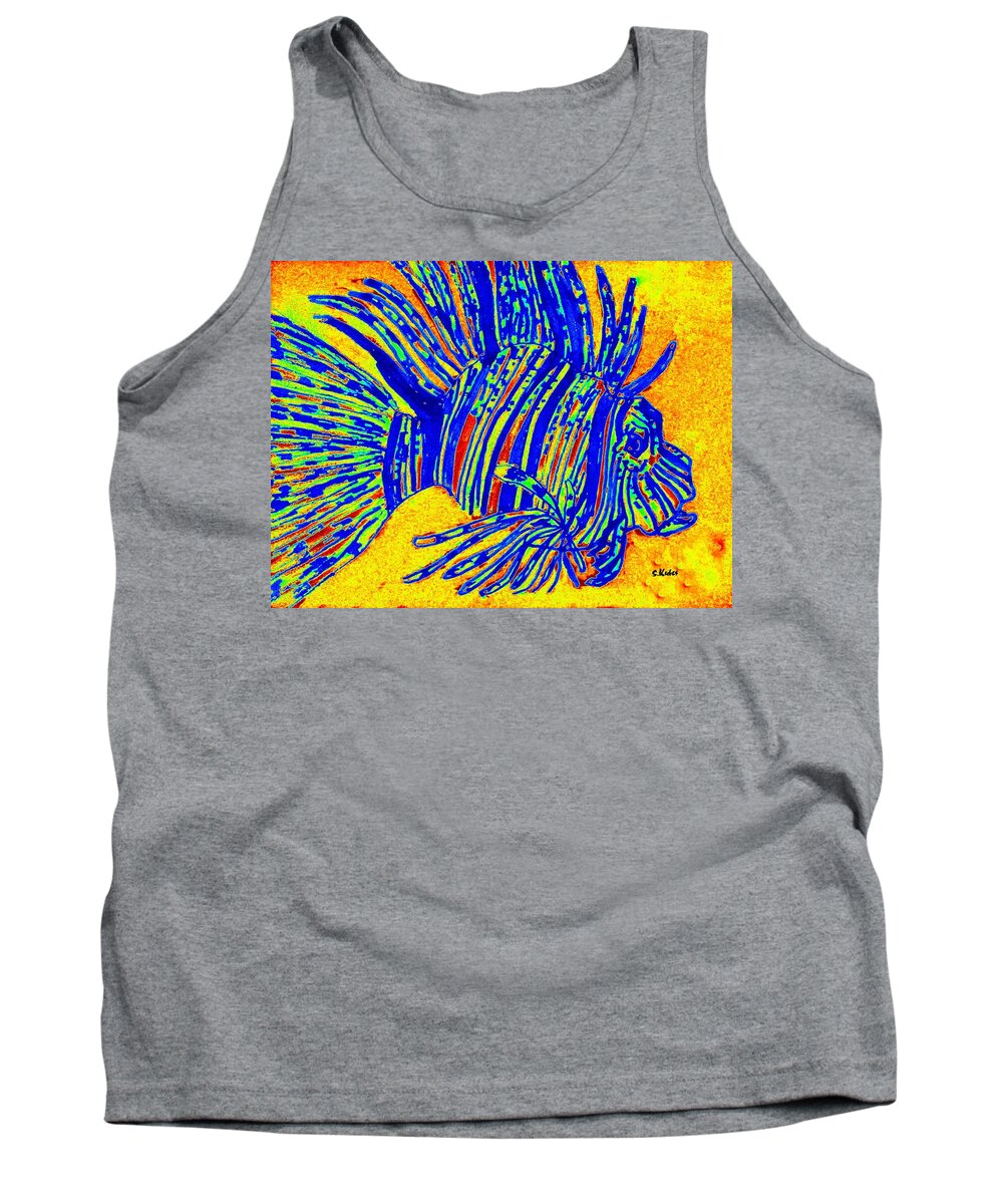 Lion Fish Tank Top featuring the digital art Blue Lion Fish by Susan Kubes