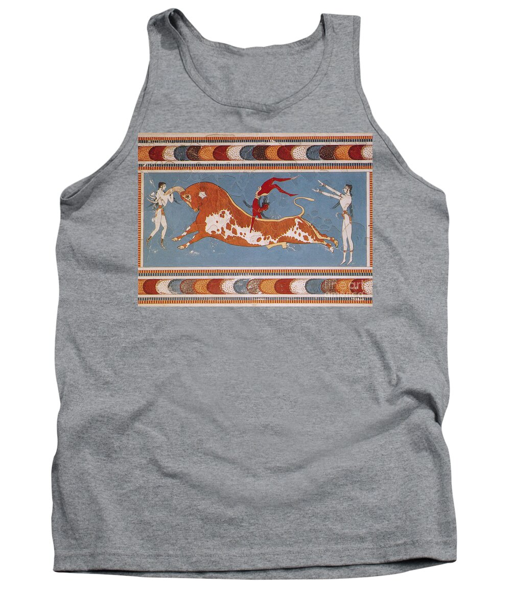 Figurative Art Tank Top featuring the photograph Bull-leaping Fresco From Minoan Culture by Photo Researchers