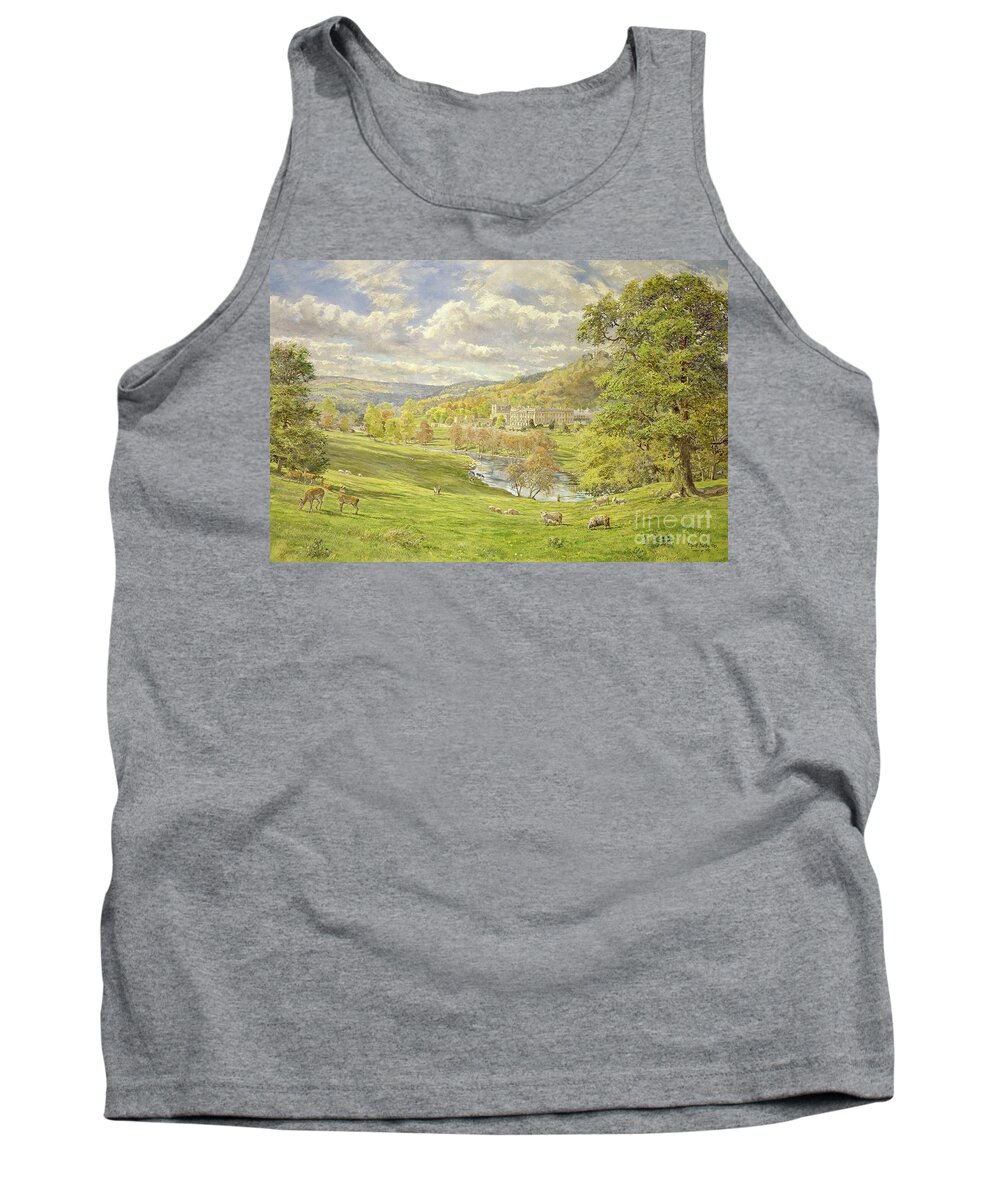 Landscape; Deer; Park; Sheep; Pastoral; Stately Home Tank Top featuring the painting Chatsworth by Tim Scott Bolton