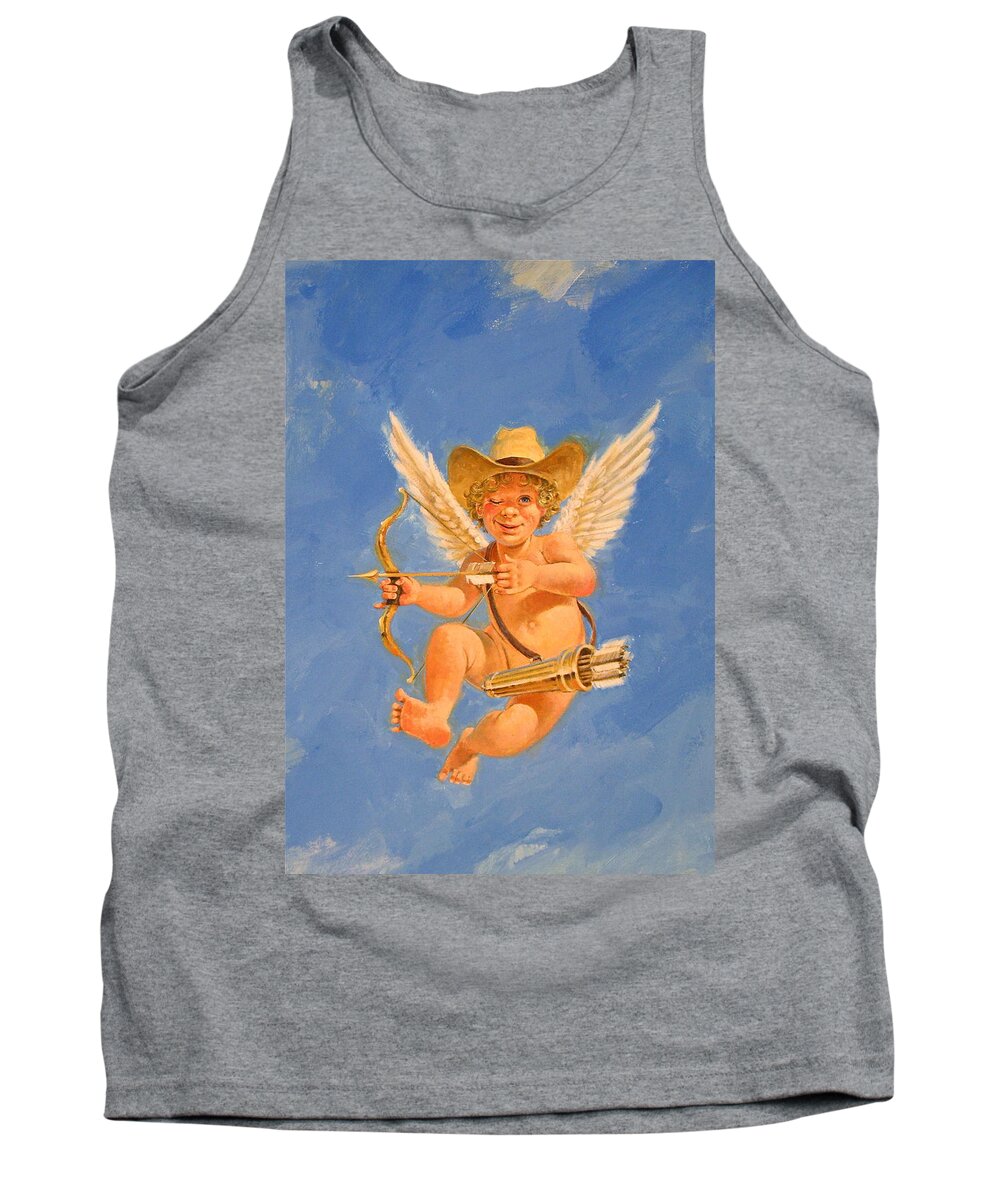 Acrylic Tank Top featuring the painting Cow Kid Cupid by Cliff Spohn