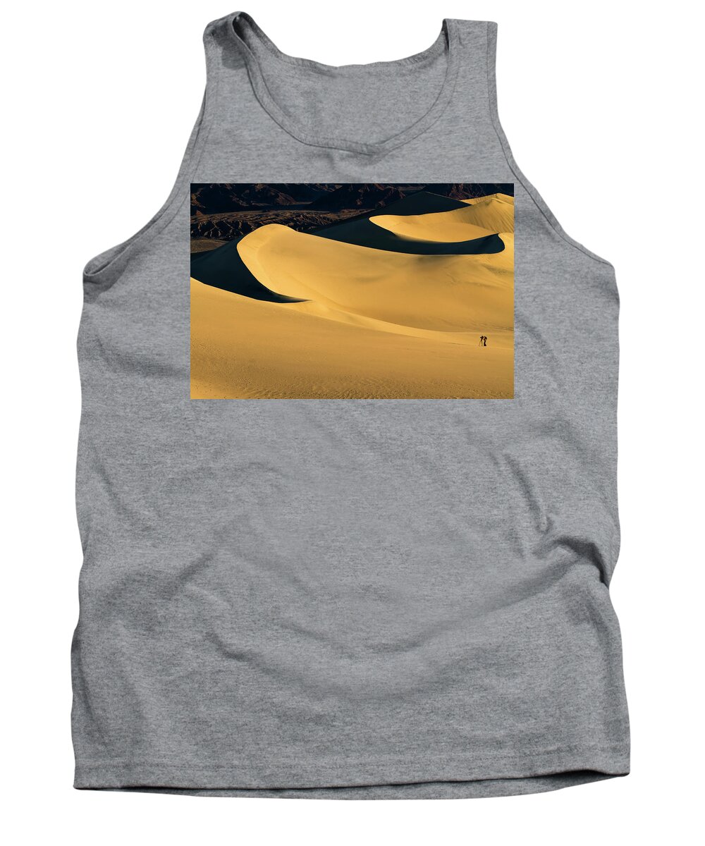 Death Valley Tank Top featuring the photograph Death Valley and photographer in morning sun by William Lee