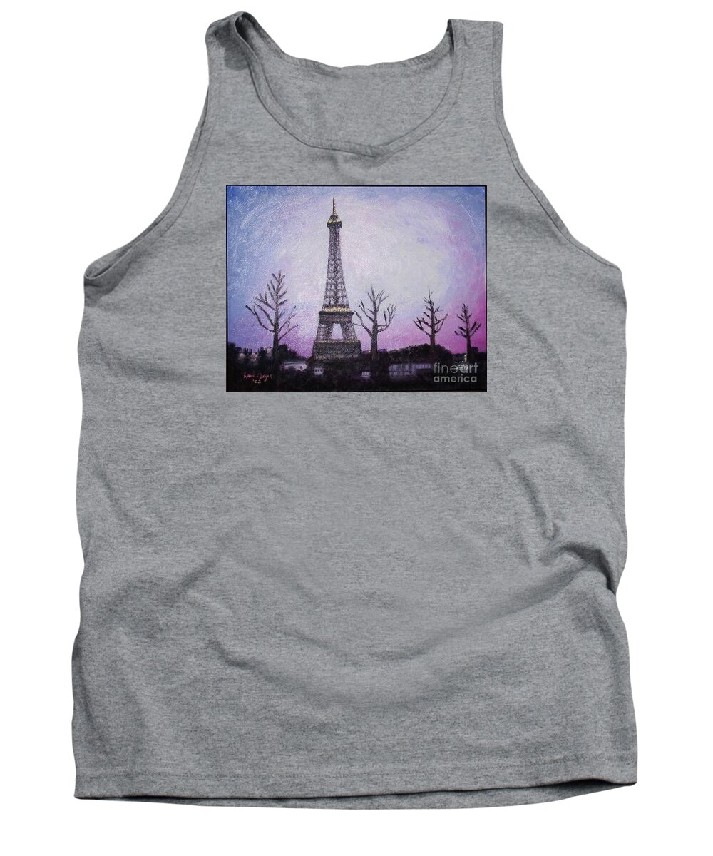 Eiffel Tower Tank Top featuring the painting Eiffel at Night by Laurie Morgan