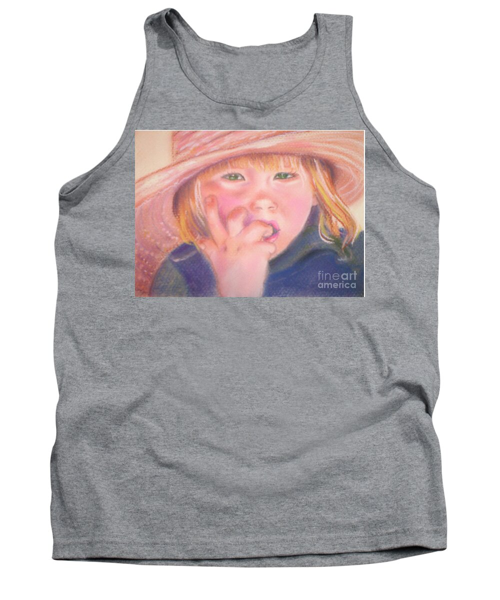 Child Tank Top featuring the pastel Girl in Straw Hat by Julie Brugh Riffey