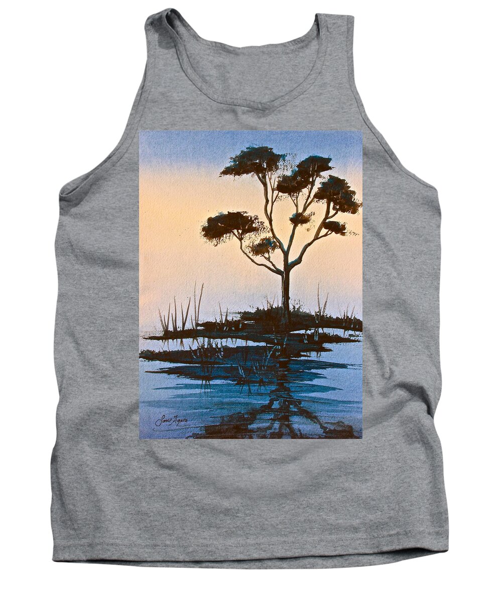 Tree Tank Top featuring the painting In a Mellow Mood by Frank SantAgata