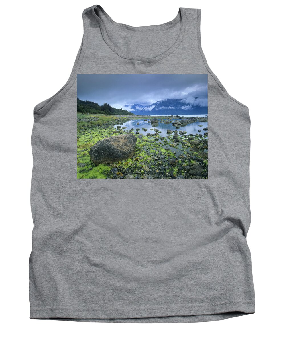 00175725 Tank Top featuring the photograph Low Tide Revealing Algae Covered Rocks by Tim Fitzharris