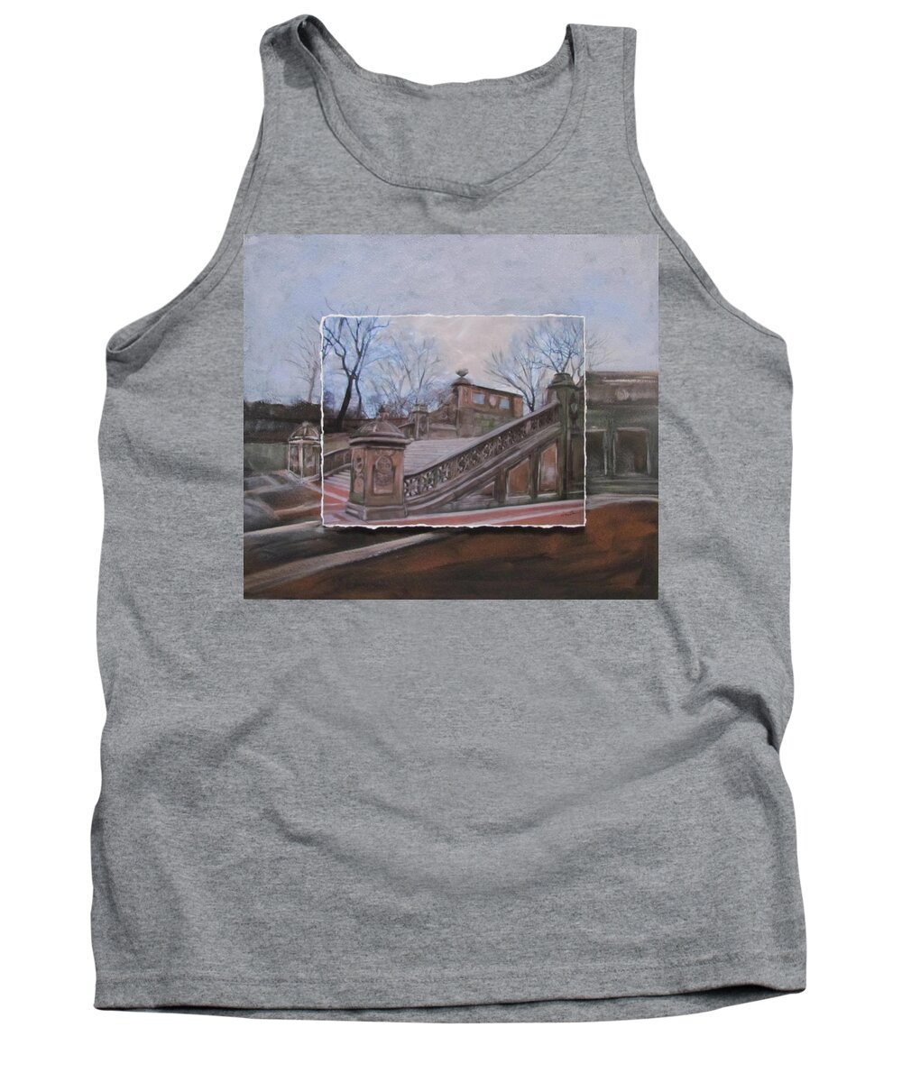 Nyc Tank Top featuring the mixed media NYC Bethesda Stairs layered by Anita Burgermeister