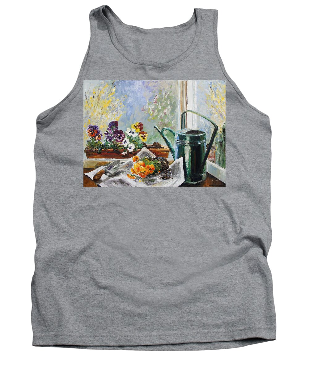 Spring Tank Top featuring the painting Pansies For My Window Box by Barbara Pommerenke