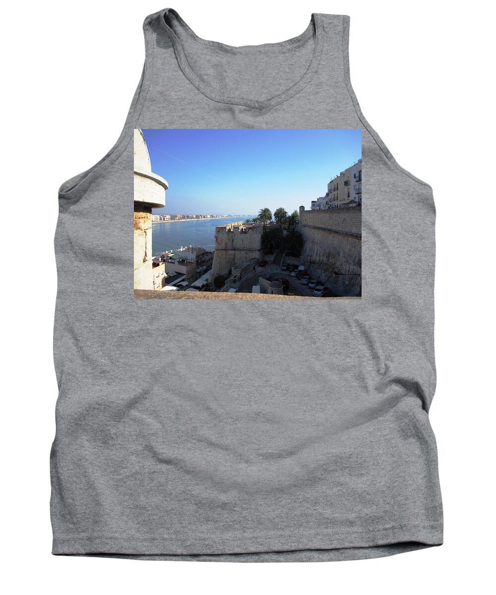 Peniscola Tank Top featuring the photograph Peniscola Panoramic View At the Mediterranean Sea in Spain by John Shiron