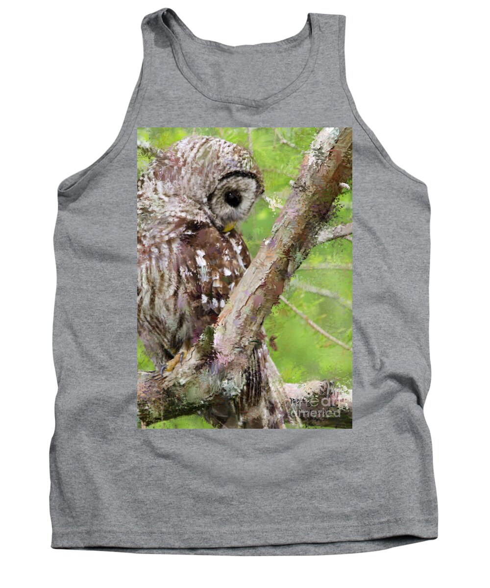 Barred Owl Tank Top featuring the photograph Shy by Betty LaRue