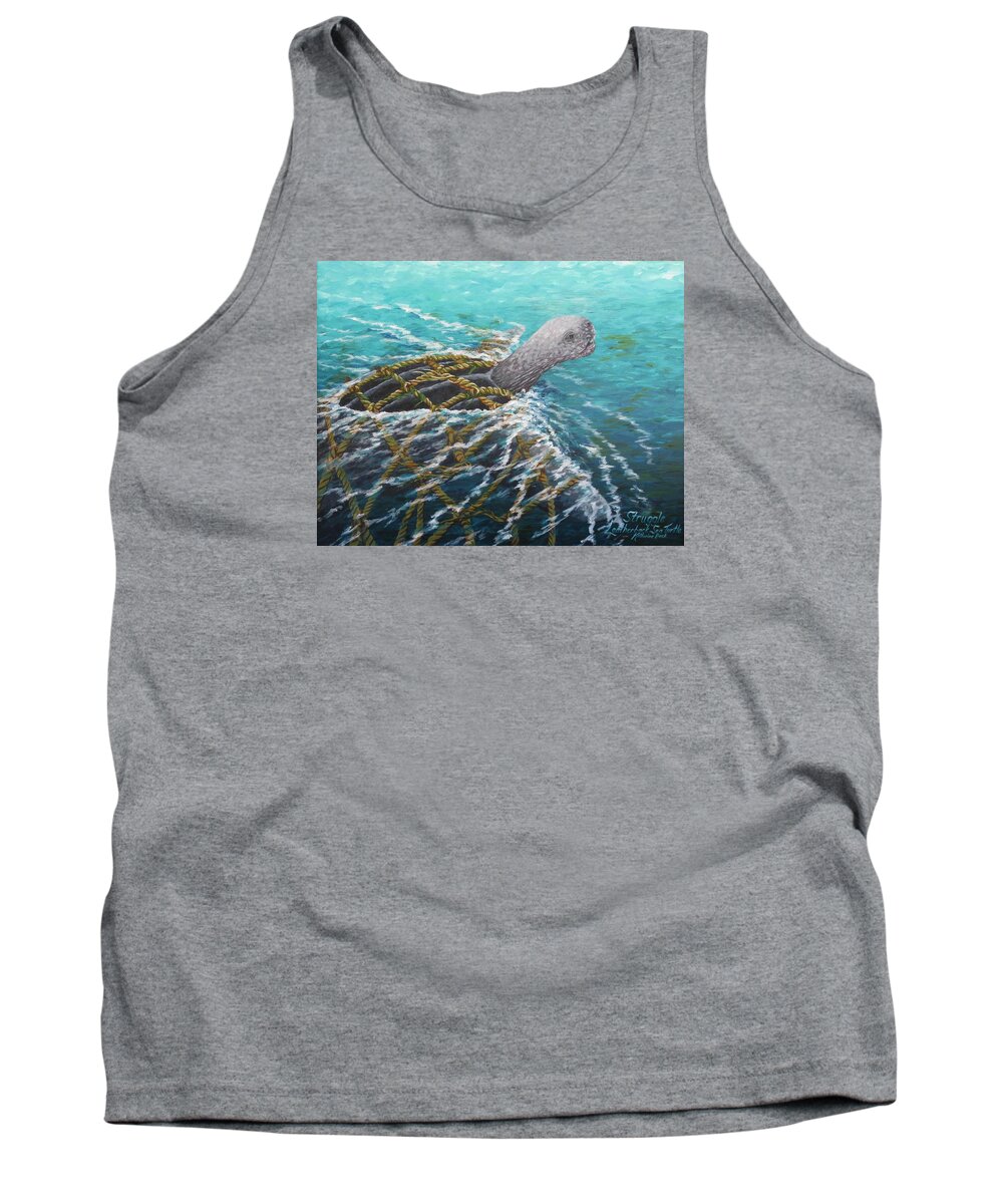 Print Tank Top featuring the painting Struggle -Leatherback Sea Turtle by Katherine Young-Beck