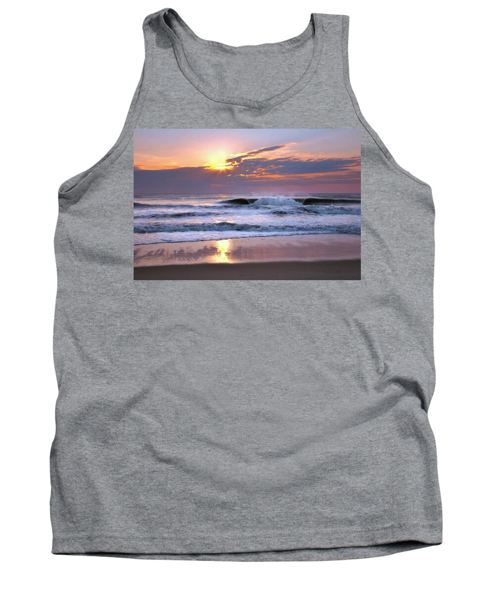 Sunrise Tank Top featuring the photograph Sunrise on the waves by Mary Almond