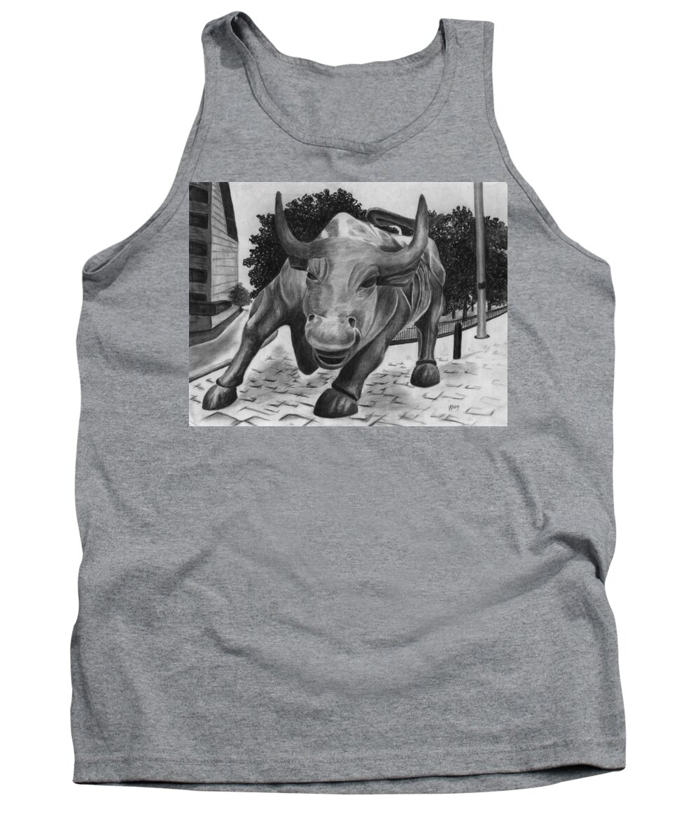 Wall Street Bull Tank Top featuring the drawing Wall Street Bull by Vic Ritchey