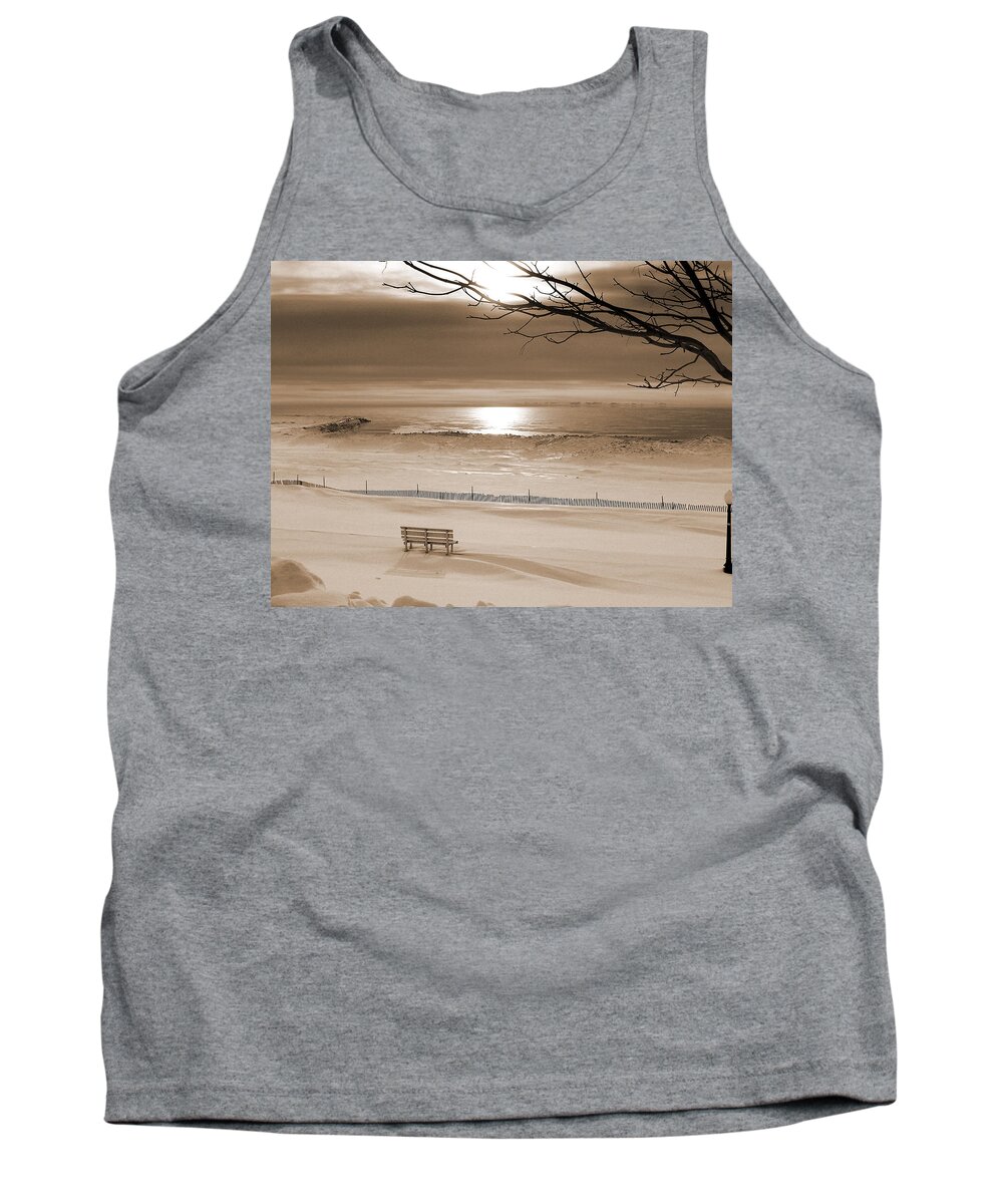 Algoma Tank Top featuring the photograph Winter Beach Morning sepia by Bill Pevlor