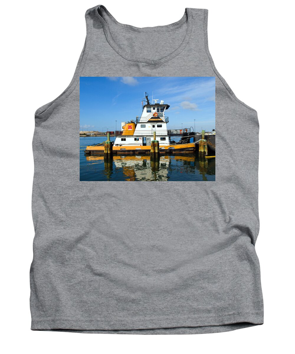 Florida; East; Space; Coast; Tug; Boat; Tugboat; Tow; Towboat; Pusher; Pushes; Push; Cargo; Fuel; Oi Tank Top featuring the photograph  Tug Indian River Is Part Of The Scene At Port Canvaeral Florida by Allan Hughes