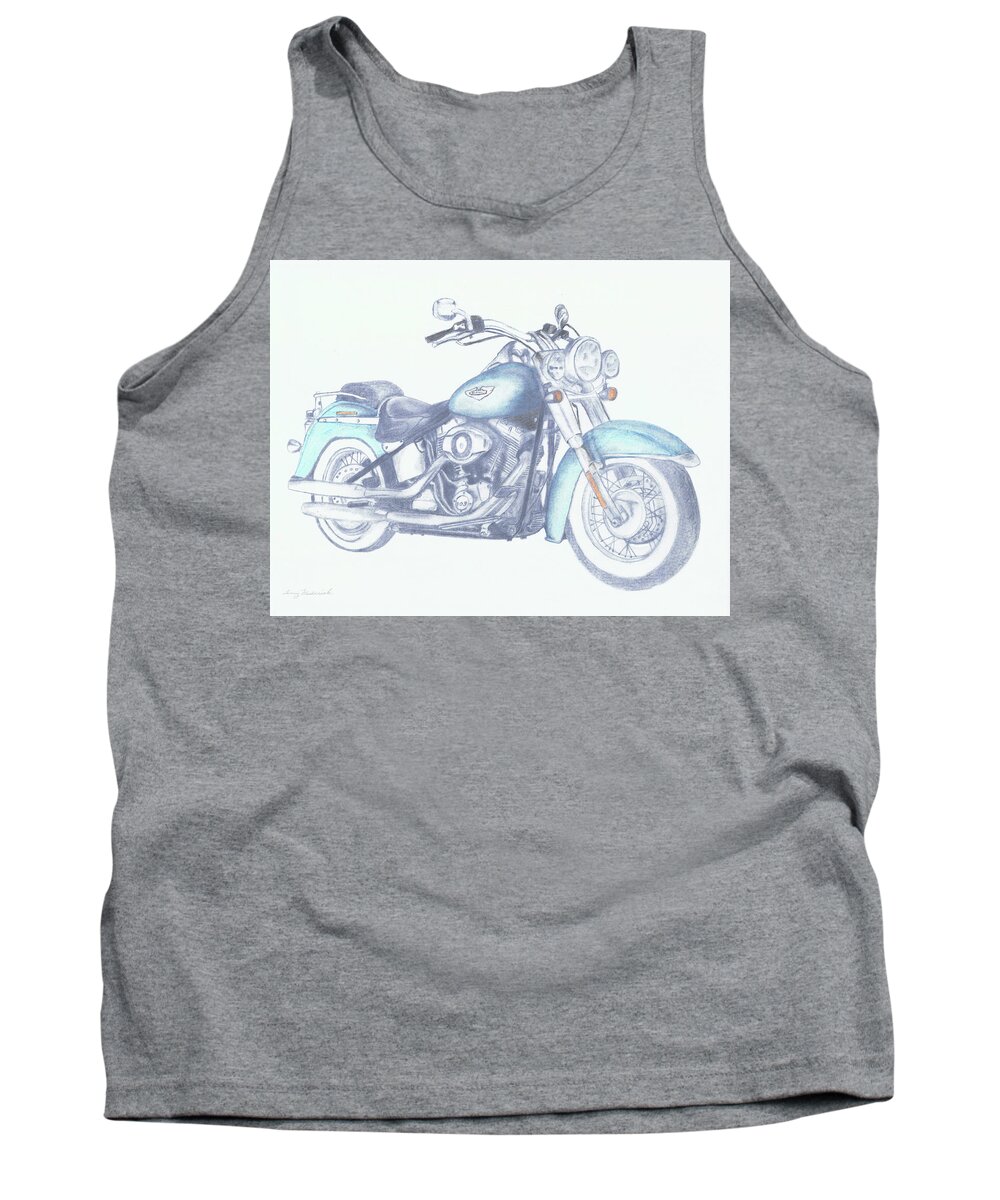 Motorcycle Tank Top featuring the drawing 2015 Softail by Terry Frederick