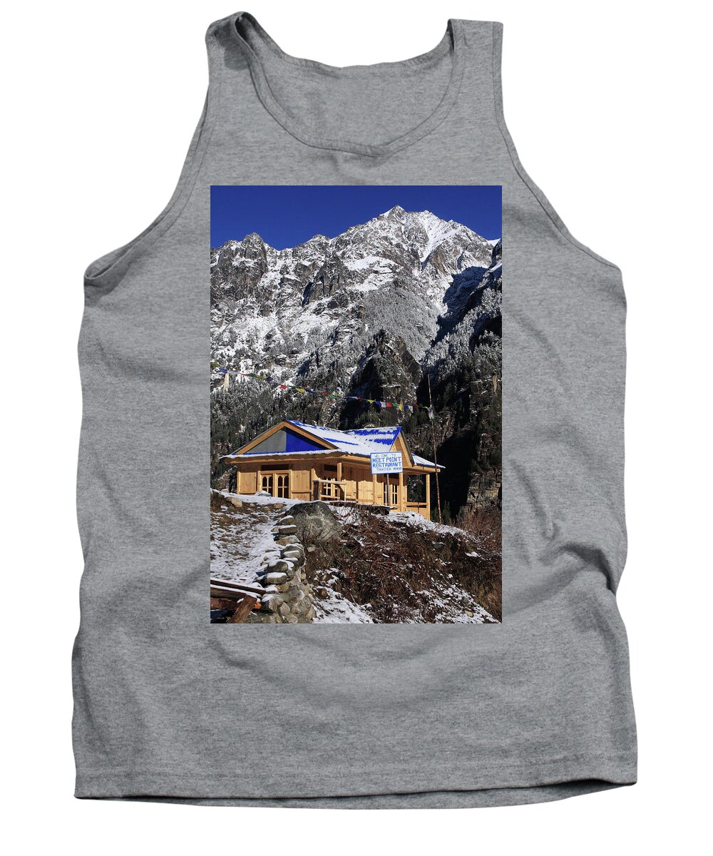 Hiking Tank Top featuring the photograph Meeting Point Mountain Restaurant by Aidan Moran