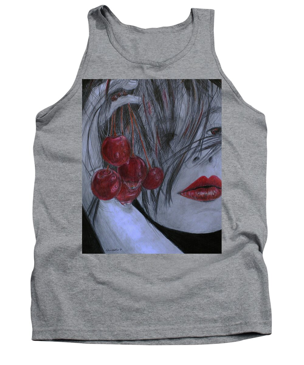Portrait Tank Top featuring the drawing Cherry Kisses #1 by Quwatha Valentine