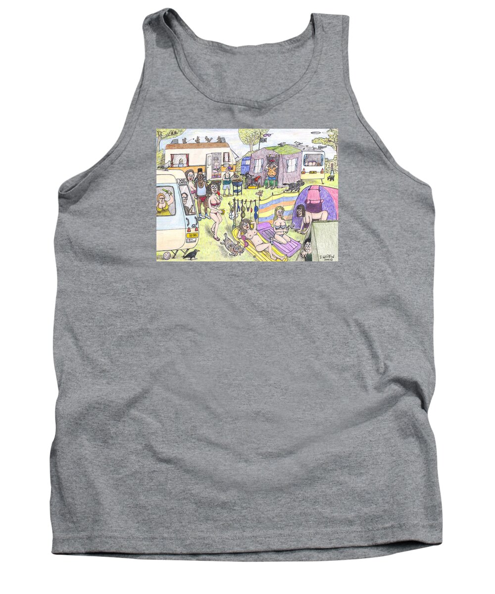 Camping Tank Top featuring the drawing Chest Out on Tour by Steve Royce Griffin