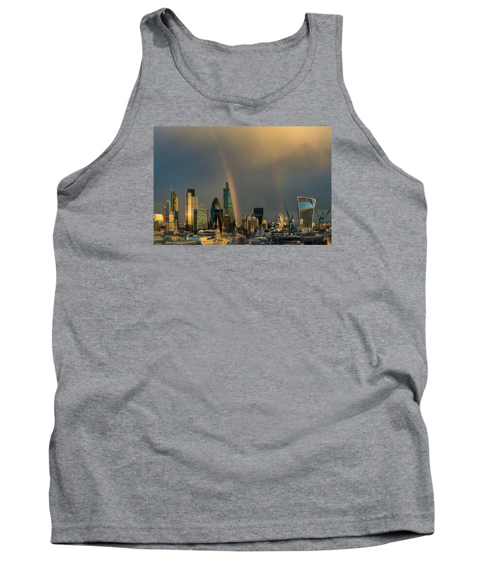Rainbow Tank Top featuring the photograph Double rainbow over the City of London #1 by Gary Eason