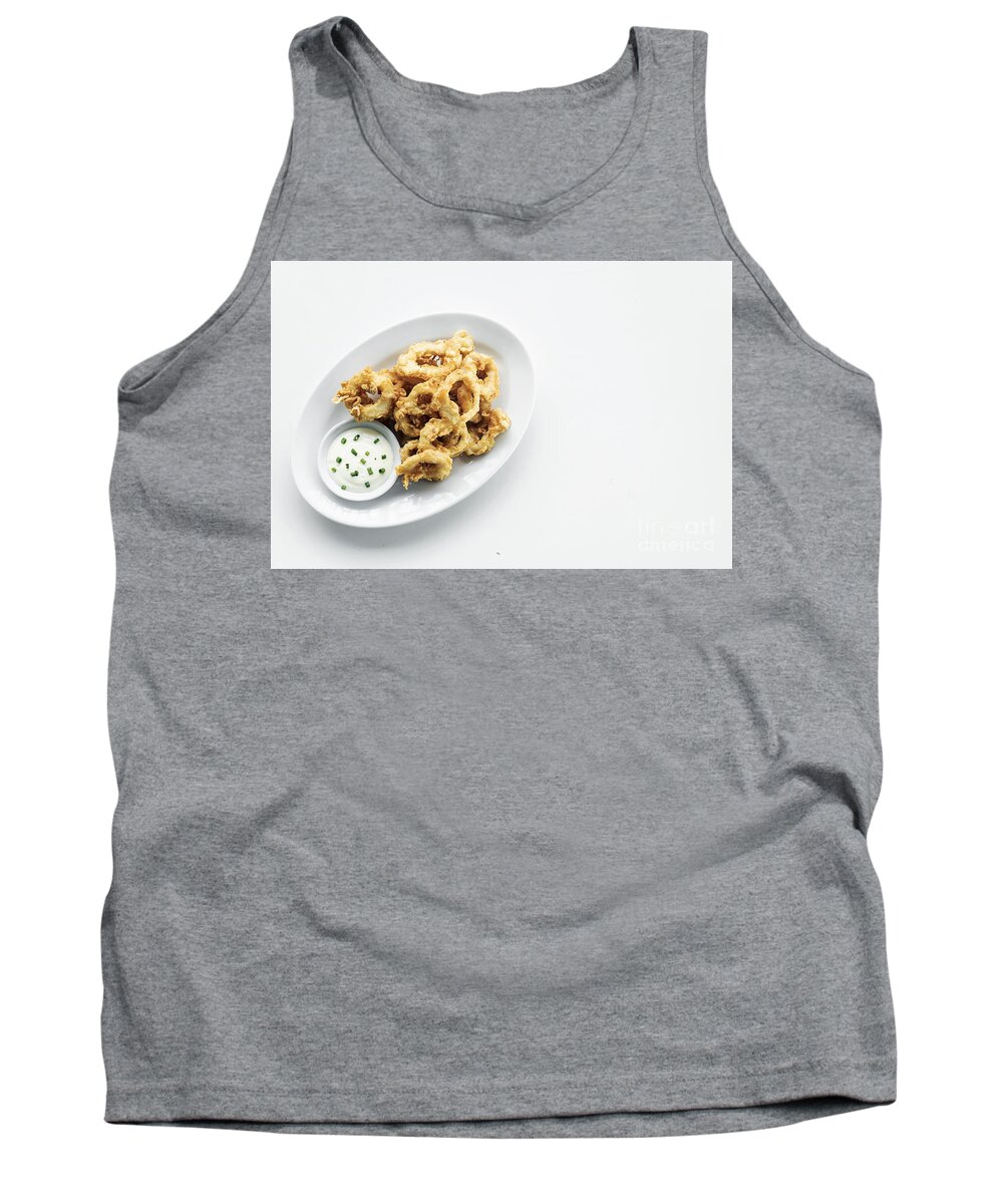 Aioli Tank Top featuring the photograph Fried Calamari Squid Rings With Aioli Garlic Sauce #1 by JM Travel Photography