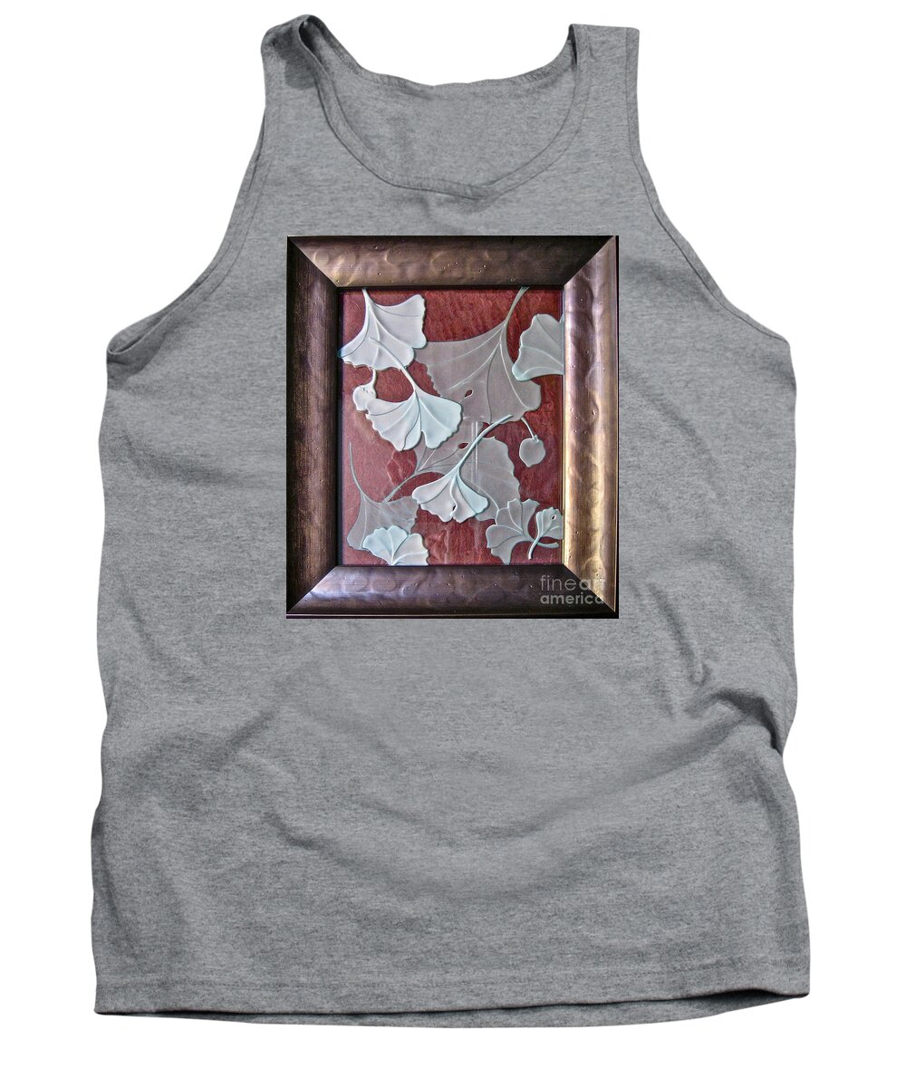 Red Tank Top featuring the glass art Ginko Leaves on Red #2 by Alone Larsen