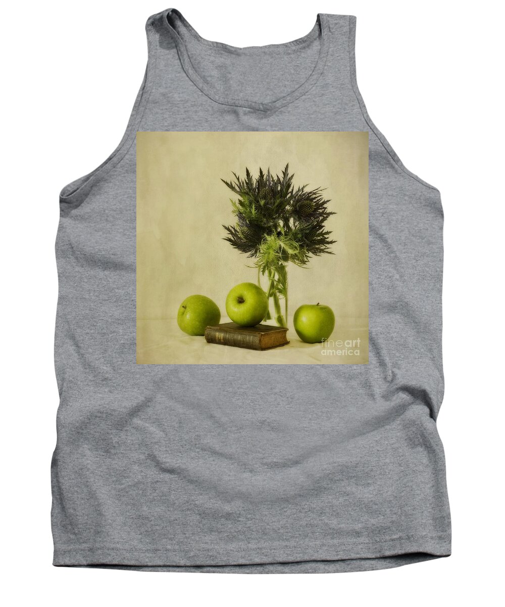 Apples Tank Top featuring the photograph Green Apples And Blue Thistles #1 by Priska Wettstein