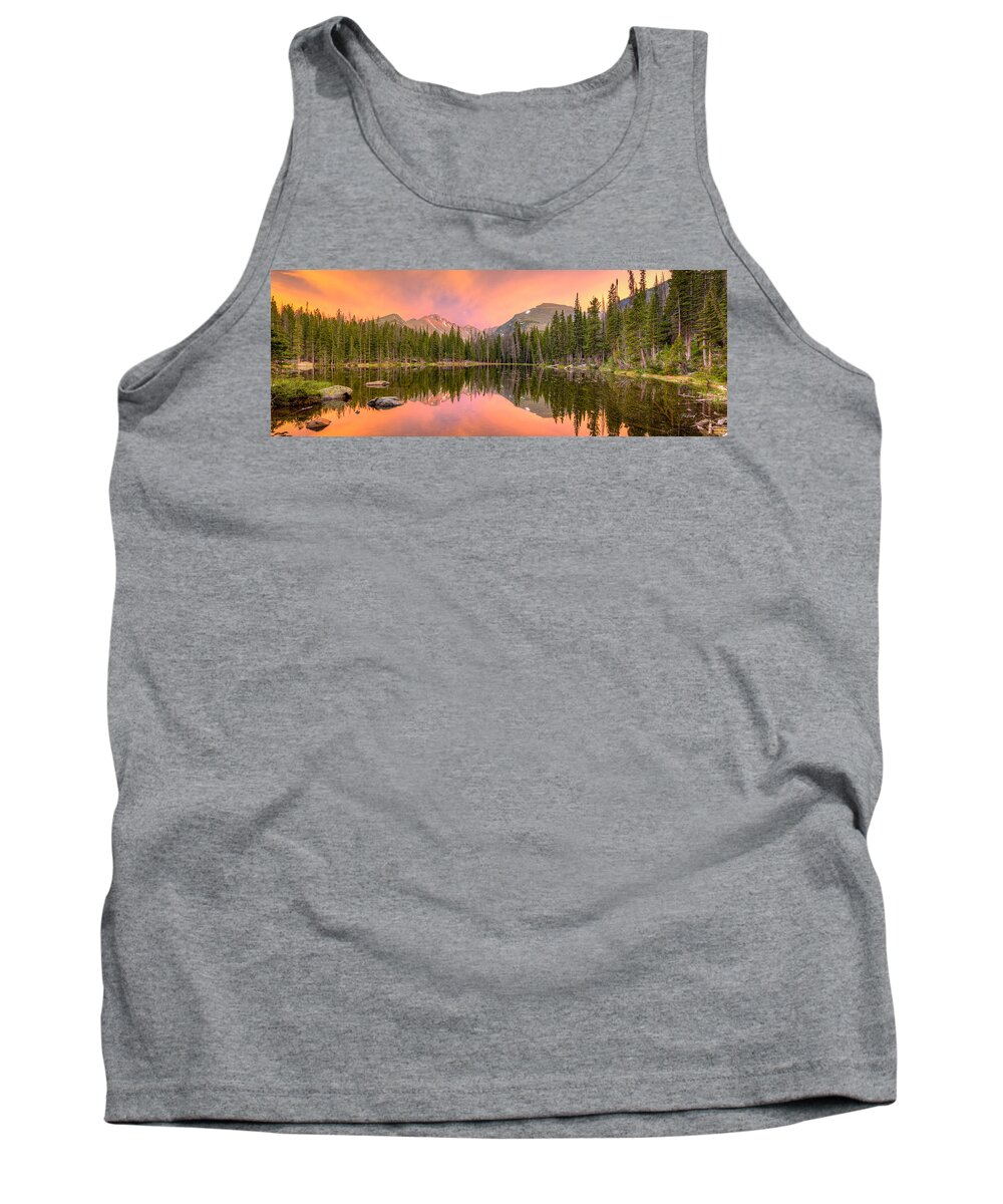 Sunset Tank Top featuring the photograph Long's Peak from Nymph Lake at Sunset #1 by Fred J Lord