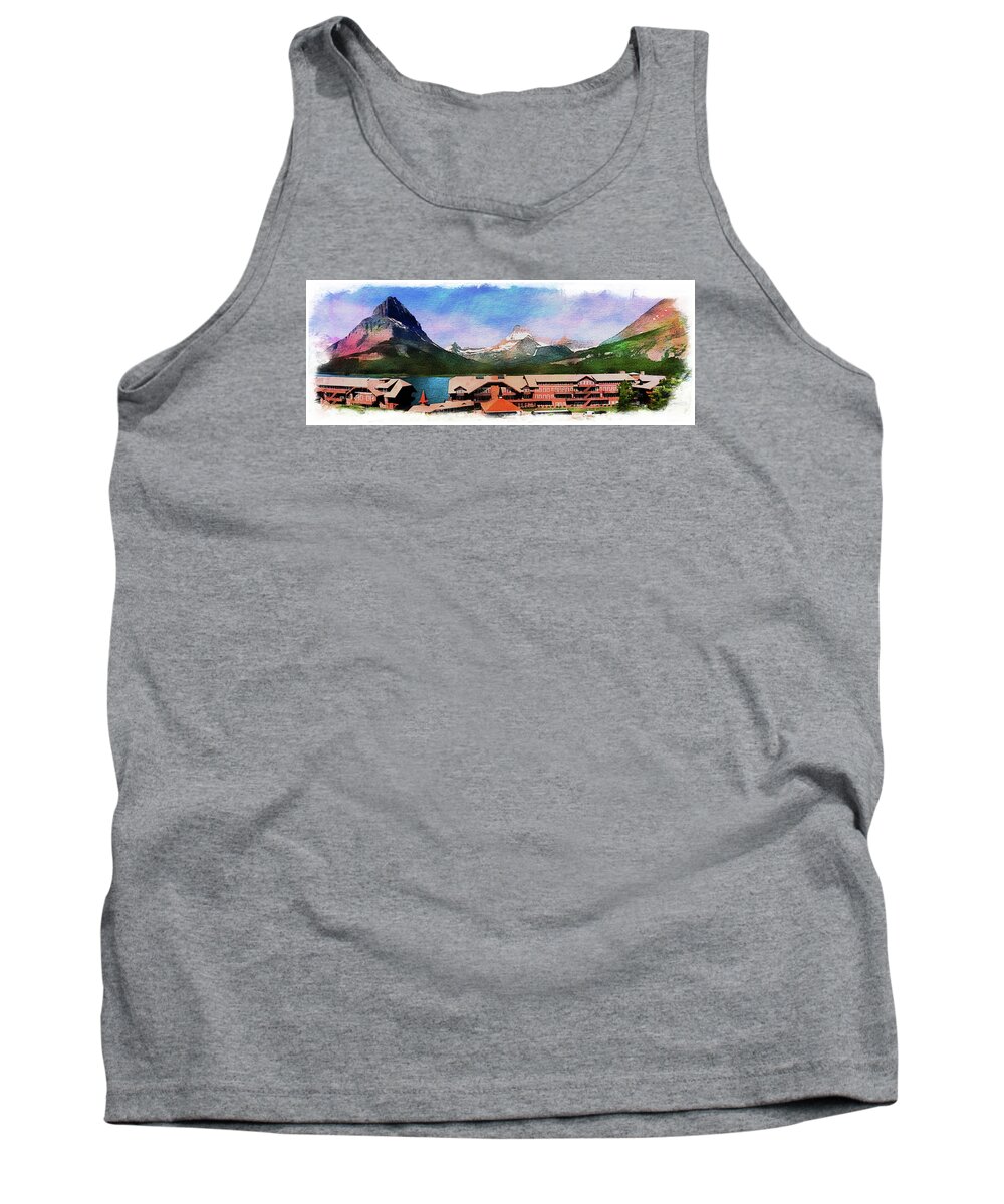 Many Tank Top featuring the photograph Many Glacier Hotel panorama #2 by Margie Wildblood